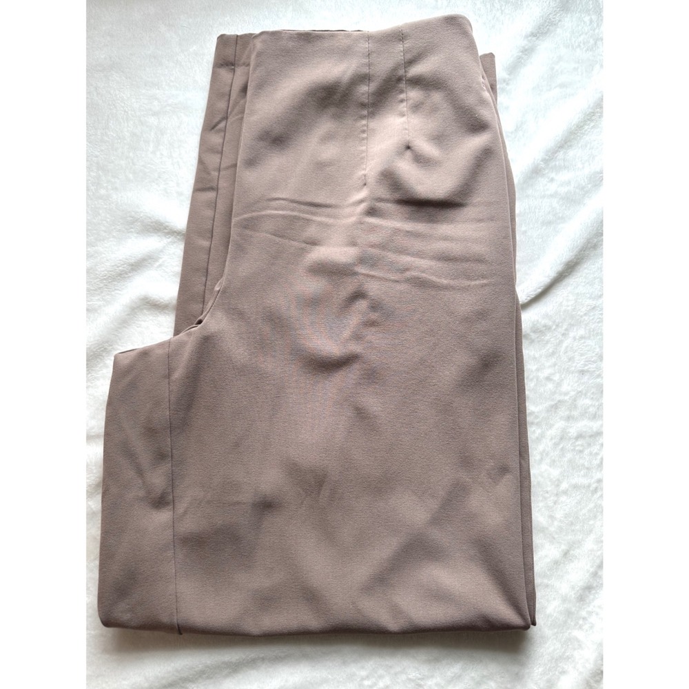 Nicole Miller Wide Leg Trousers L Beige High Rise Elastic Back Pants Minimalist - Picture 9 of 9